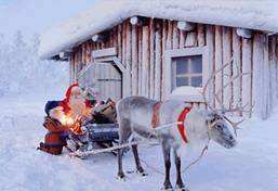 Santa Claus and a reindeer sleigh in Finland